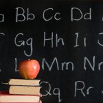 chalkboard, apple, books, alphabet: education