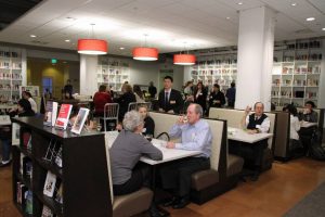 Guests, community and alum enjoy the Dr. Vi Tasler Library & Learning Resource Center at CityU's Open House and Campus Dedication (photo credit: Alan Alabastro)
