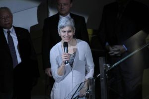  Maud Dauden, President and CEO of the Seattle Chamber says a few words at CityU's Open House and Campus Dedication