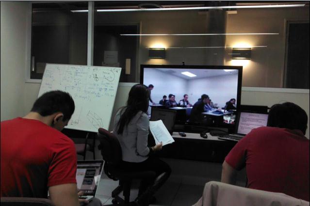 Students study inside during a snow storm