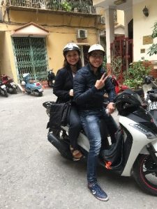 Christine taking a quick tour of Hanoi on motorbike after classes. March 2015