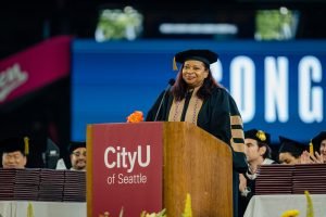 Tonita Webb, student speaker at CityU graduation